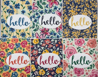 Handmade Floral Hello Cards: pack of 6