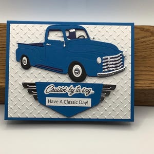 Caminhão clássico, cartão de feliz aniversário, cartão feito à mão, cartão de felicitações