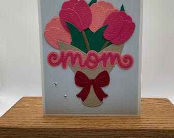 Handmade Mother's Day Card: Floral Bouquet with Rhinestones