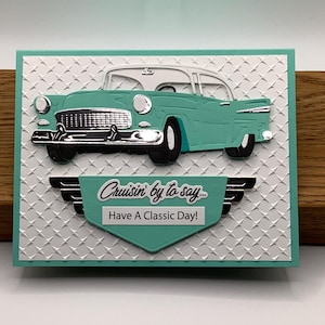 Carro clássico, cartão feito à mão, cartão de felicitações, cartão de feliz aniversário