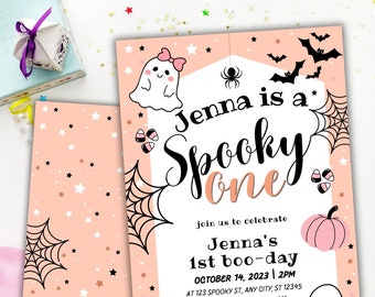 Spooky One Halloween Birthday Invitation, Editable Spooky One Halloween Ghost 1st Birthday Invitation, Spooky First Birthday Invite