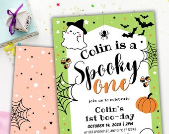 Spooky One Halloween Birthday Invitation, Editable Spooky One Halloween Ghost 1st Birthday Invitation, Spooky First Birthday Invite
