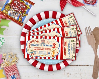 Circus Ticket Birthday Invitation, Circus Birthday Invitation Card, Amazing Digital Circus Birthday Invitation, Three Ring Circus Invitation