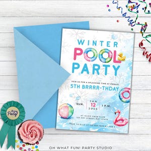 Winter Pool Party Birthday Invitation, Swimming Birthday Party, Girl's Pool, Pink Pool Party, Pool Party Winter Invite, Pool Party In Winter