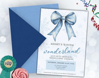 Winter Onederland Einladung Nussknacker, Blaue Schleife und Schneeflocke Einladung, Die Onederful Zeit des Jahres 1.Geburtstag, Kokette Geburtstag