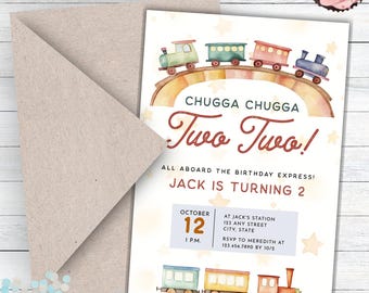 Invitación de tren de vapor para 2.º cumpleaños, invitación de tren para 4.º cumpleaños, invitación de tren para cumpleaños infantil, invitación de tren para 3.º cumpleaños