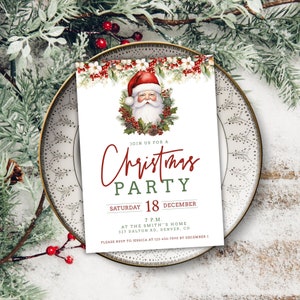 Editable Christmas Invitation With Santa, Christmas Party Santa Invite, Santa Hat Christmas Party Invitation