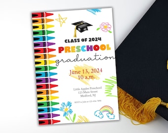 Invitación de graduación preescolar 2024, Invitación de graduación preescolar editable, Invitación a la fiesta de graduación preescolar 2024