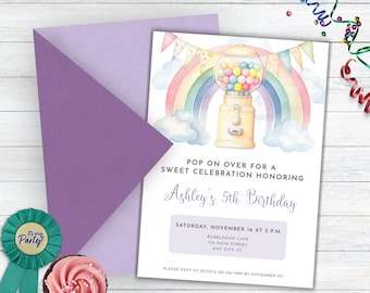 Bubble Gum Birthday Invitation, Candy Birthday Invitation, Pastel Carnival Invitation, Gummy Bear birthday invitation