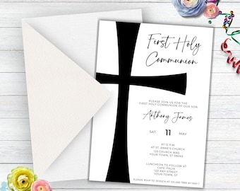 Minimalist First Holy Communion Invitation For Boys, First Communion Save The Date, First Communion Invitation Digital Boys,Communion Invite