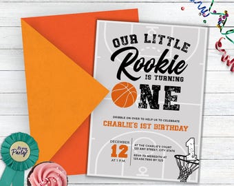 Rookie Of The Year Invitation Basketball, Basketball Rookie Of The Year First Birthday Invitation, Rookie Of The Year First Birthday Invite