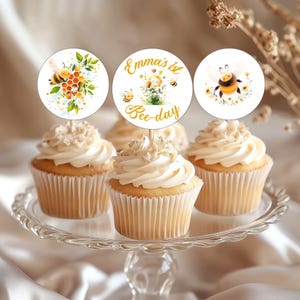 First Bee Day Cupcake Toppers, First Bee-Day Bundle, Editable 1st Birthday Party Invite, Cute Bumble Bee Theme, Sweet As Can Bee Birthday