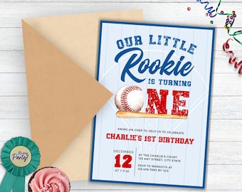 Rookie Of The Year Invitation, Rookie Of The Year First Birthday Invitation Digital, Baseball Themed First Birthday Invitation, 1st Birthday