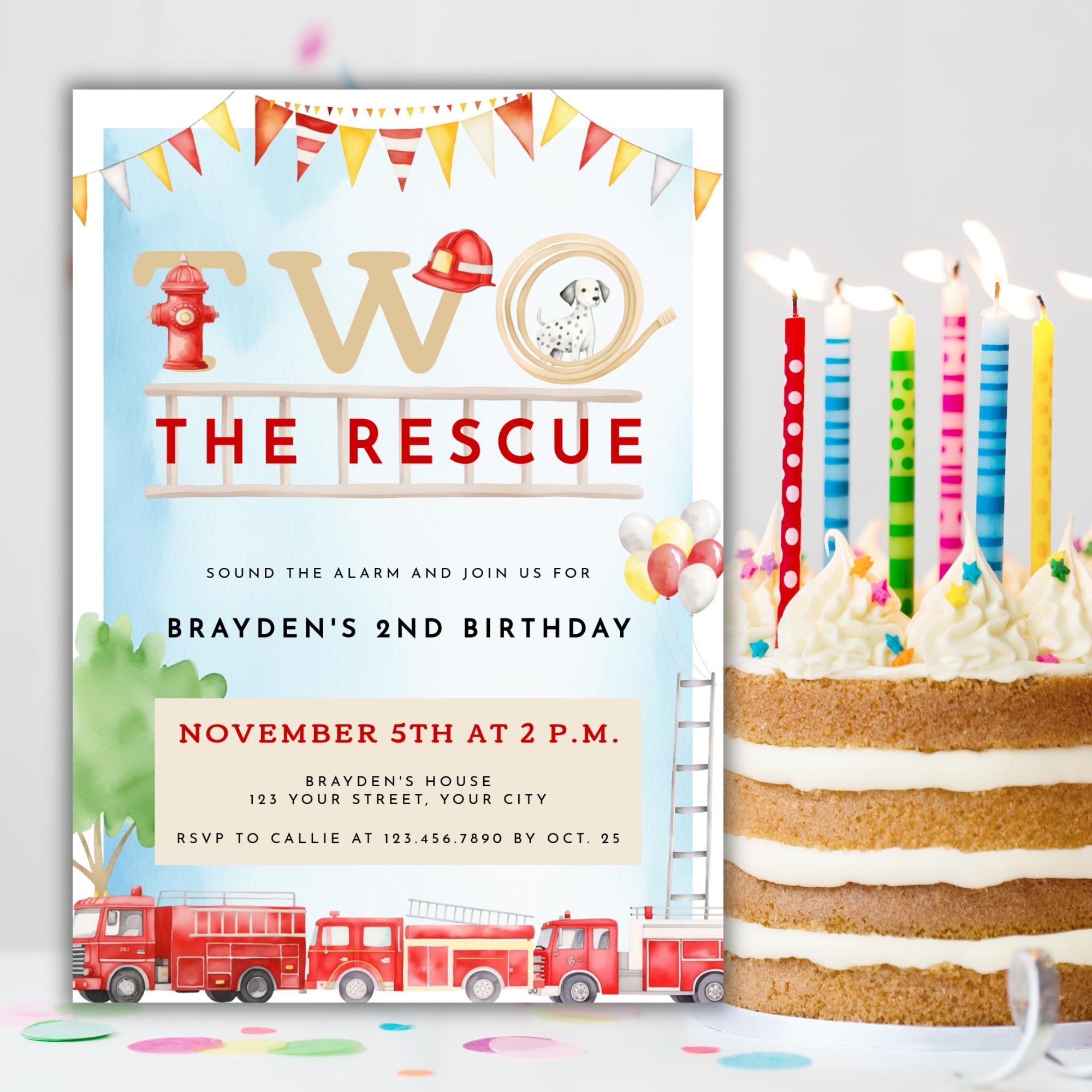Fire Rescue Invitations Two the Rescue Birthday Boy Invitation, Firetruck Birthday Invitation ...