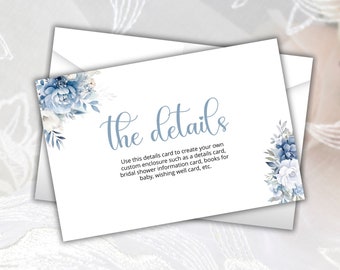 Blue Floral Details Card, Wildflower Details Card, Floral Wedding Details Card