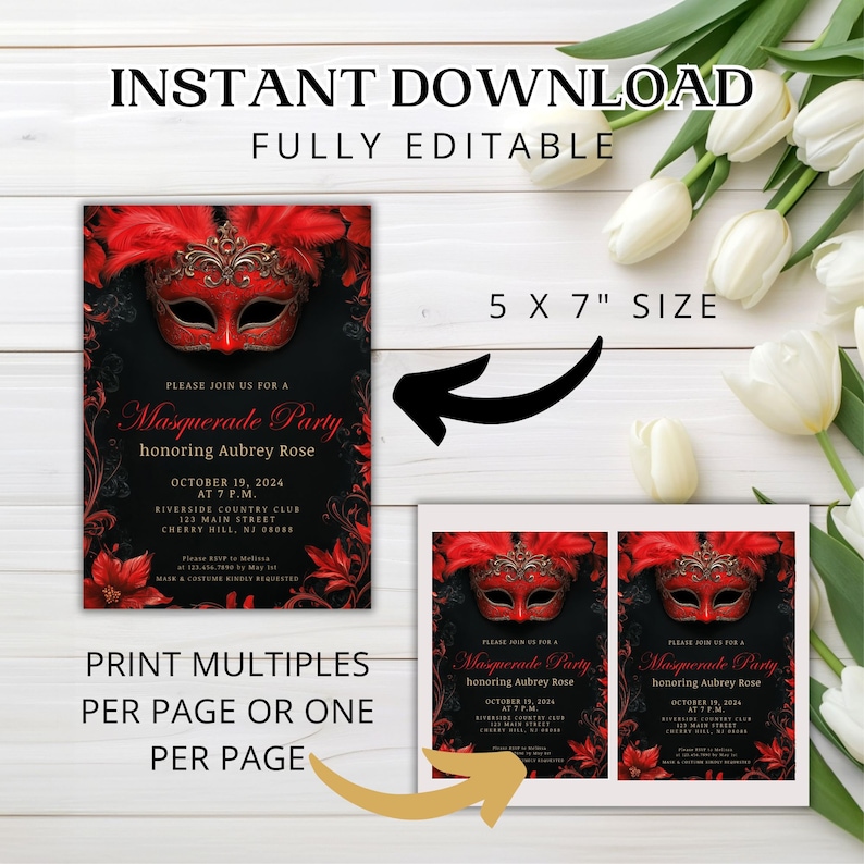 Red and Black Masquerade Invitations, Masquerade Ball Invitation ...