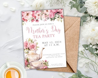 Mother's Day Tea Printable Invitations, Mothers Day Lunch Invitation Template, floral mothers day brunch invitation, Tea Party Invitations