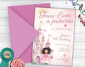 Pastel Color Princess Invitation, Forever A Princess Birthday Invitation, Four Ever Princess Birthday Invitation, Fourth Birthday Invitation