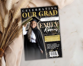 Magazine Graduation Announcement Template, Graduation Invitation Magazine, Graduation Invitation Magazine Cover, Magazine Cover Template