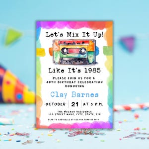 80s Theme 40th Birthday Invitation, Mixtape 40th birthday invitation, 80s Party Invitation Canva, Retro Party Flyer image 6