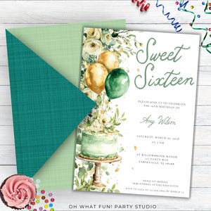 16th Birthday Invitation For Girl Sage Green, Quinceanera 15th Birthday Sage Green Invitation, Sweet 16 Sage Green and Gold Birthday Invite