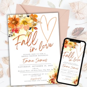 Fall in Love Bridal Shower Invitation, Boho Fall Bridal Shower Bundle, Fall Bridal Shower, bridal shower invitations template fall colors