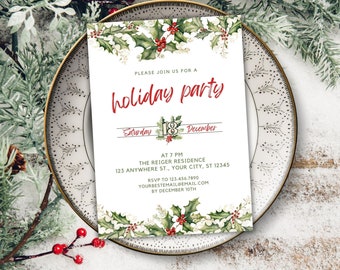 Annual Holiday Party Invitation, Company Christmas Party Invitation, Rustic Holiday Party Invitation Template, Holiday Cocktail Party Invite