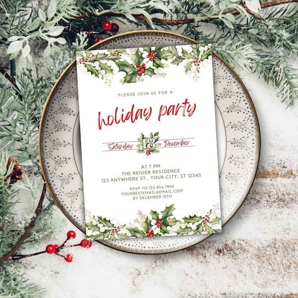 Annual Holiday Party Invitation, Company Christmas Party Invitation, Rustic Holiday Party Invitation Template, Holiday Cocktail Party Invite