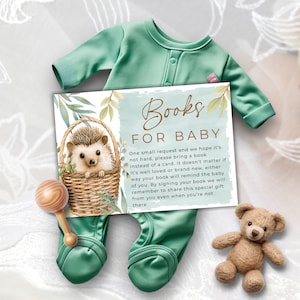 Livros de chá de bebê para impressão de ouriço para cartão de bebê, conjunto de convites para chá de bebê Boho Woodland, livros de chá de bebê para impressão de ouriço para bebê