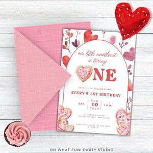 1st Birthday Invitation Girl Valentine, First Birthday Invites Girl Sweetheart Theme, Our Little Sweetheart Is Turning One, Valentine Invite