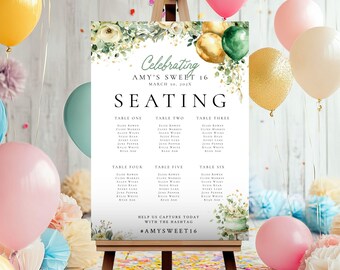 16th Birthday Invitation For Girl Sage Green Seating Chart, Quinceanera 15th Birthday Sage Green Invitation, Sweet 16 Welcome Sign Template