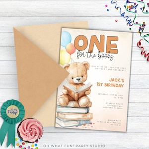 One For The Books First Birthday Invitation, First Chapter Birthday Invite, Storybook Birthday Invitation, Bookworm Birthday Invitation