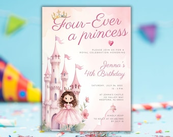 Pastel Color Princess Invitation, Forever A Princess Birthday Invitation, Four Ever Princess Birthday Invitation, Fourth Birthday Invitation