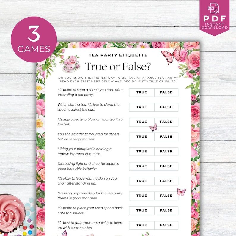 Tea Party Etiquette Game Printable, Tea Party Games Spill the Tea ...