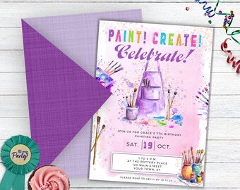 Ceramic Painting Party Invitation, Pottery Painting Party Invitation, Pottery Painting Birthday Invitation, Art Birthday Invitation