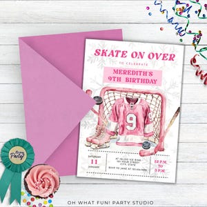 Mädchen Hockey Geburtstagseinladung, bearbeitbare digitale Hockey Geburtstagseinladung, Hockey Ticket, 9 Jahre altes Mädchen Geburtstagseinladungsvorlagen