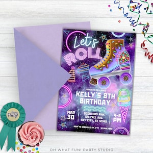 Editable Birthday Skate Party Invitation,Neon Roller Skate Birthday Invitation,Roller Skating Birthday Invitation Boy, Glow in Dark Invite