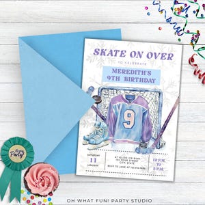 Mädchen Hockey Geburtstagseinladung, bearbeitbare digitale Hockey Geburtstagseinladung, Hockey Ticket, 9 Jahre altes Mädchen Geburtstagseinladungsvorlagen