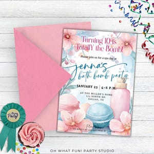 Bath Bomb Birthday Invitation,Bath Bomb Birthday Party Invite,Spa Day Invitations for Kids,Bath Bomb Making Party Invites for Girls Birthday