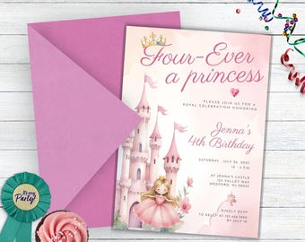 Pastel Color Princess Invitation, Forever A Princess Birthday Invitation, Four Ever Princess Birthday Invitation, Fourth Birthday Invitation