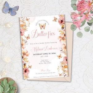 Lifetime of Butterflies-Einladung, Lifetime of Butterflies-Brautpartyeinladungen, Schmetterlings-Brautpartyeinladungen, Wildblumen-Einladung