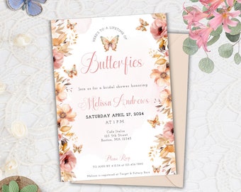 Lifetime of Butterflies Invitation, Lifetime of Butterflies Bridal Shower, butterfly themed bridal shower invitations, Wildflower Invitation