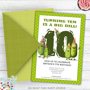 Dill Pickle Birthday Party Invitations, Pickle Theme Birthday Invites, Pickle Birthday Invitation, Big Dill 10th Birthday Invitation