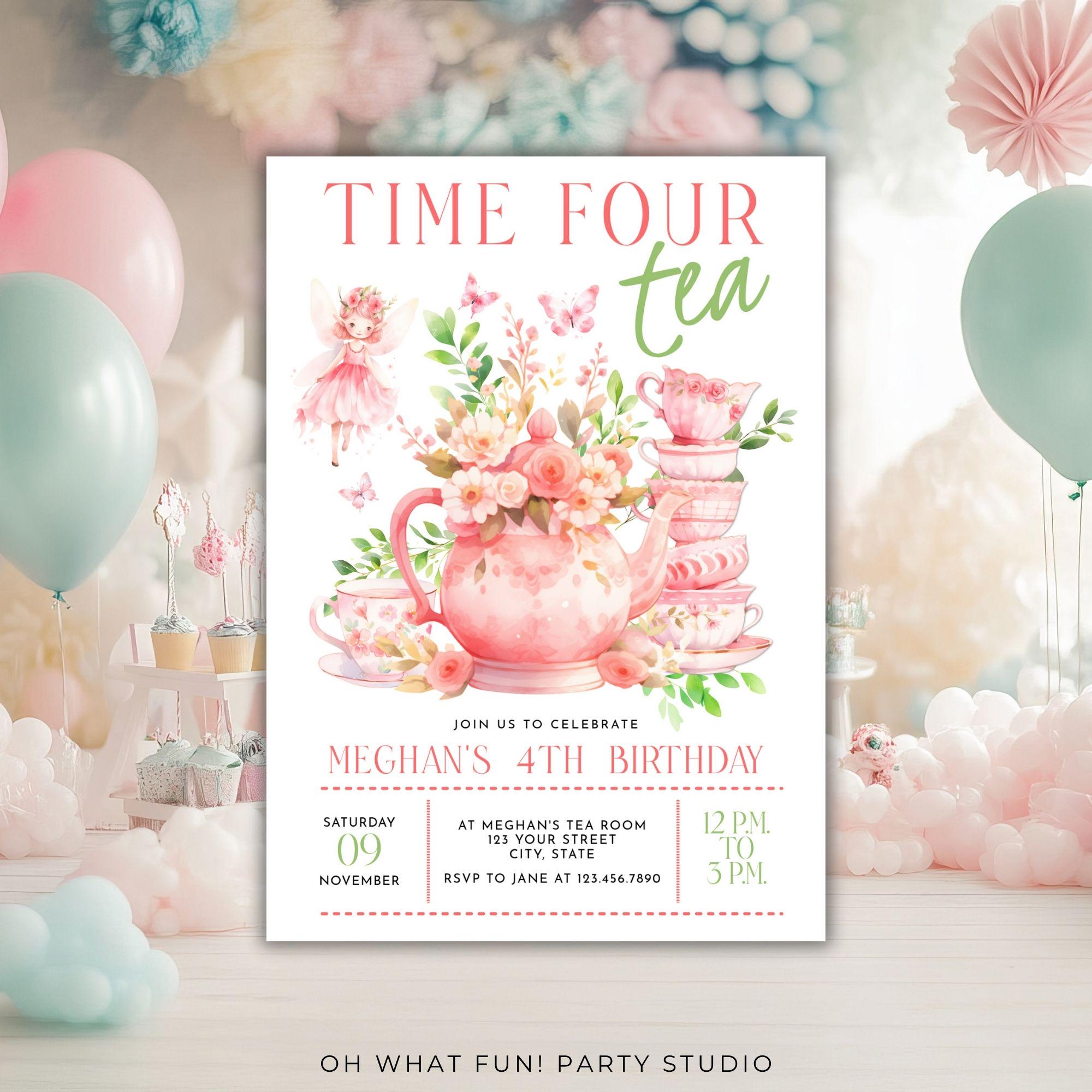 Time Four Tea Invitation Time Four Tea Party Invitation 4th Birthday, Fairy Birthday Invitation ...