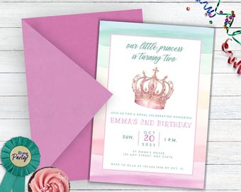 Pastel Color Princess Invitation, Forever A Princess Birthday Invitation, Royal Princess 2nd Birthday Invitation, Princess Third Birthday