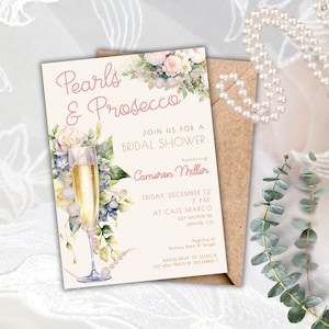 Pearls and Prosecco Bridal Shower Invite, Pearls and Prosecco Invitation Template, Pearls and Prosecco Shower,Bridal Shower Champagne Brunch