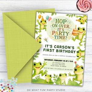 Cute Frog Birthday Invitation, 2nd Birthday Invites Frogs, One Magical Year Birthday Invitation, Frog Birthday Invitation Template