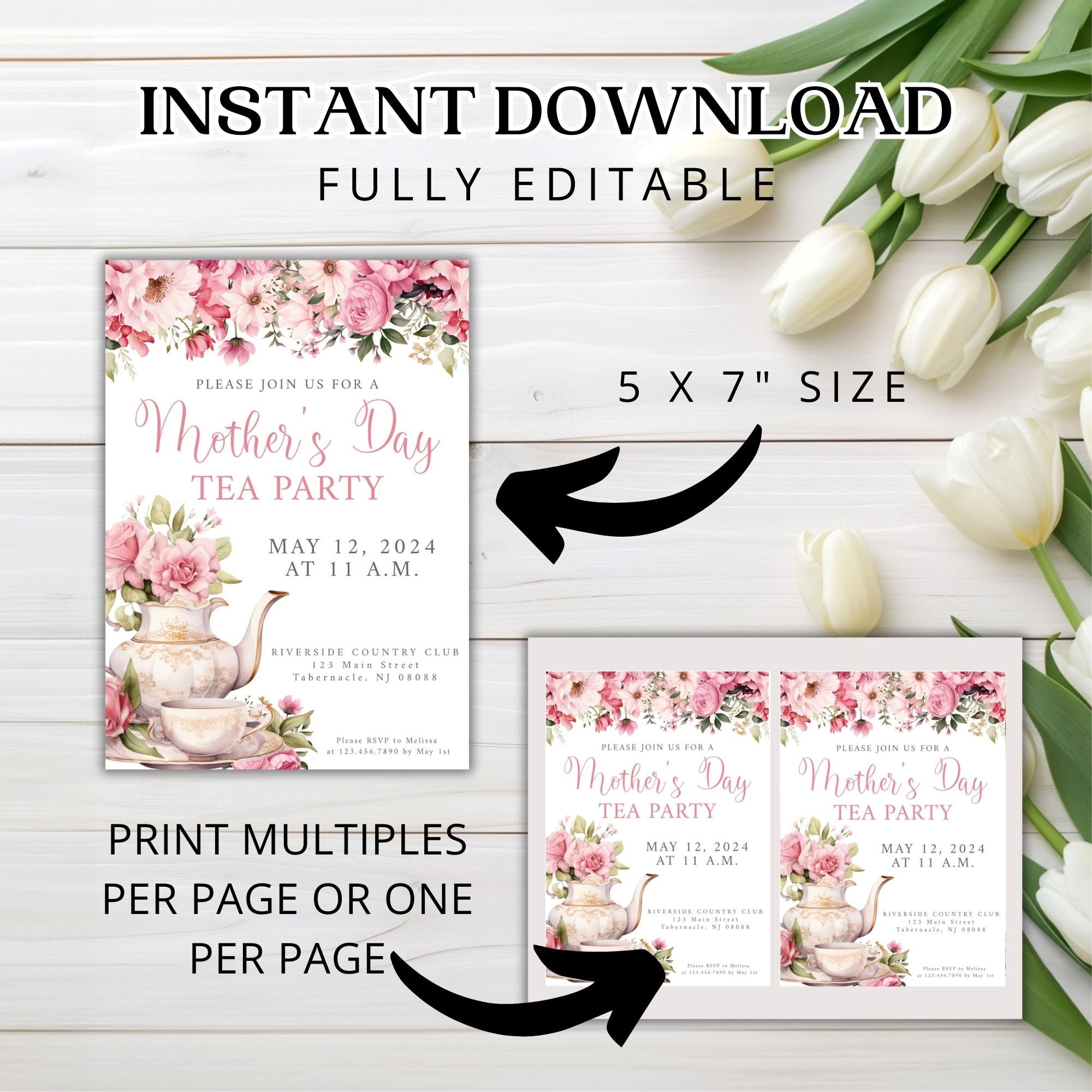 Mother's Day Tea Printable Invitations, Mothers Day Lunch Invitation ...