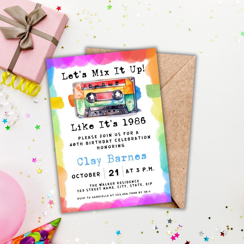 80s Theme 40th Birthday Invitation, Mixtape 40th birthday invitation, 80s Party Invitation Canva, Retro Party Flyer image 5