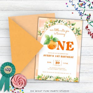 Cutie Pie First Birthday Invitation, Little Cutie is One Invitation,Little Cutie First Birthday Invitation,Dancing Fruit Birthday Invitation